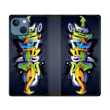 Housse Cuir Portefeuille Pour Iphone 14 (6.1) Street Art Graffiti