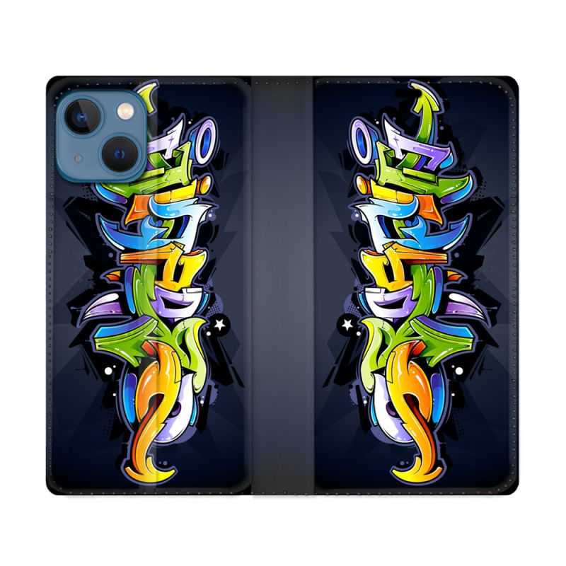Housse Cuir Portefeuille Pour Iphone 14 (6.1) Street Art Graffiti