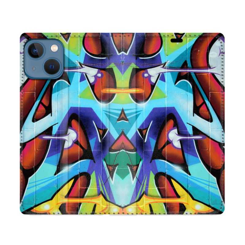 Housse Cuir Portefeuille Pour Iphone 14 (6.1) Street Art Graf Color