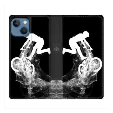 Housse Cuir Portefeuille Pour Iphone 14 (6.1) Sport VTT Noir