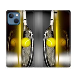 Housse Cuir Portefeuille Pour Iphone 14 (6.1) Sport Tennis Reflet