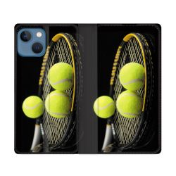 Housse Cuir Portefeuille Pour Iphone 14 (6.1) Sport Tennis Balls