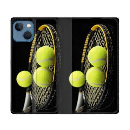 Housse Cuir Portefeuille Pour Iphone 14 (6.1) Sport Tennis Balls