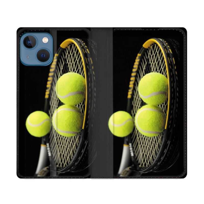 Housse Cuir Portefeuille Pour Iphone 14 (6.1) Sport Tennis Balls