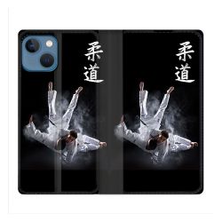 Housse Cuir Portefeuille Pour Iphone 14 (6.1) Sport Judo Noir