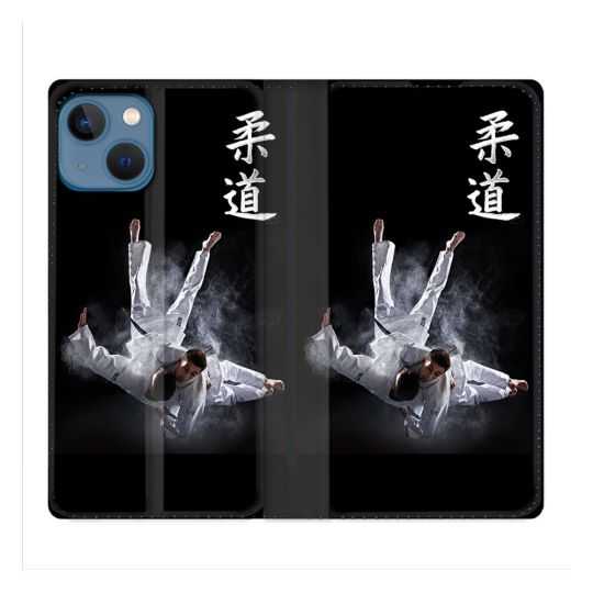 Housse Cuir Portefeuille Pour Iphone 14 (6.1) Sport Judo Noir