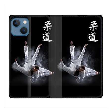 Housse Cuir Portefeuille Pour Iphone 14 (6.1) Sport Judo Noir