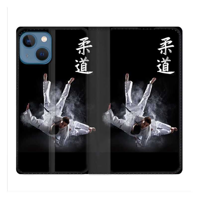 Housse Cuir Portefeuille Pour Iphone 14 (6.1) Sport Judo Noir