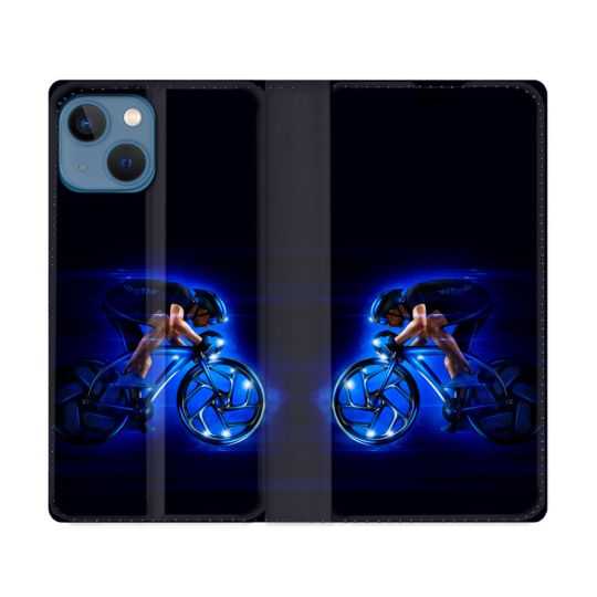 Housse Cuir Portefeuille Pour Iphone 14 (6.1) Sport Cyclisme Bleu
