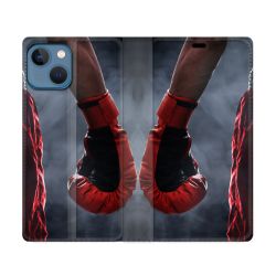 Housse Cuir Portefeuille Pour Iphone 14 (6.1) Sport Boxe Gant Rouge