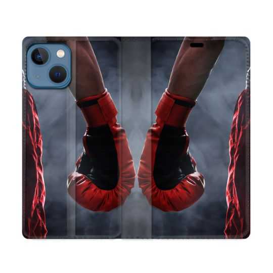 Housse Cuir Portefeuille Pour Iphone 14 (6.1) Sport Boxe Gant Rouge