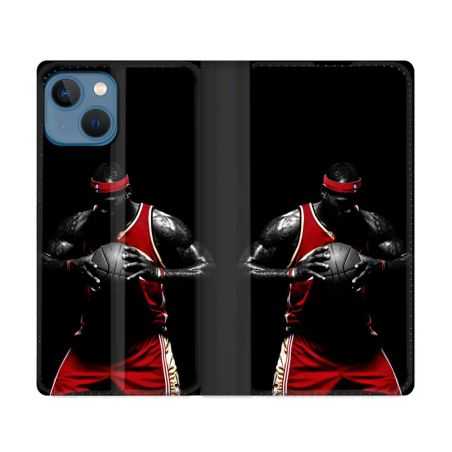 Housse Cuir Portefeuille Pour Iphone 14 (6.1) Sport Basketeur