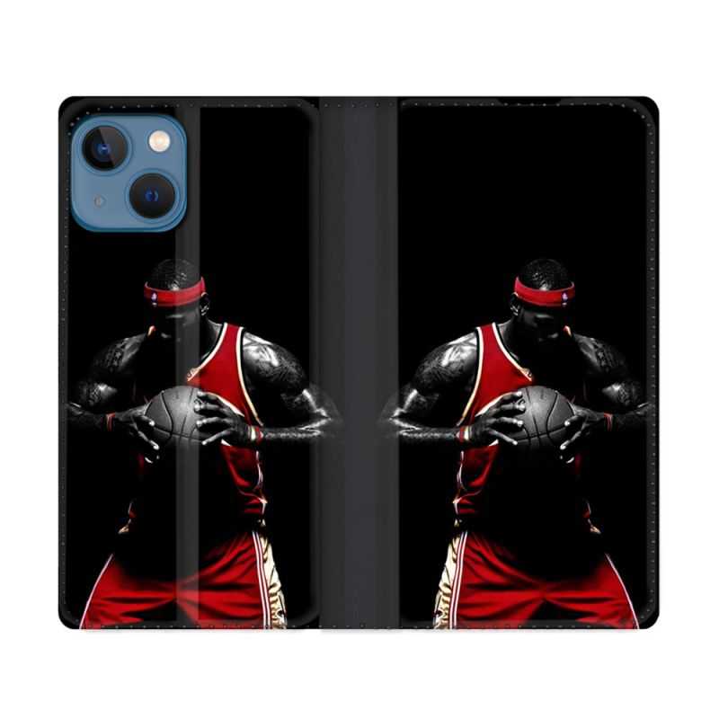 Housse Cuir Portefeuille Pour Iphone 14 (6.1) Sport Basketeur