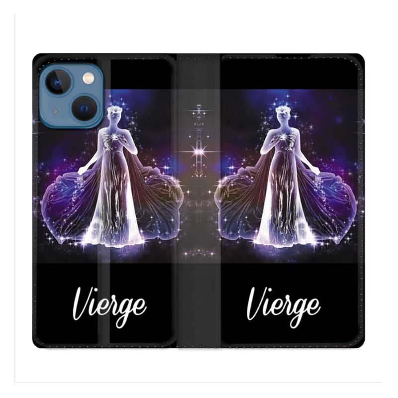 Housse Cuir Portefeuille Pour Iphone 14 (6.1) Signe Zodiaque 2 Vierge