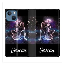 Housse Cuir Portefeuille Pour Iphone 14 (6.1) Signe Zodiaque 2 Verseau