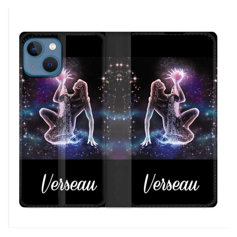Housse Cuir Portefeuille Pour Iphone 14 (6.1) Signe Zodiaque 2 Verseau