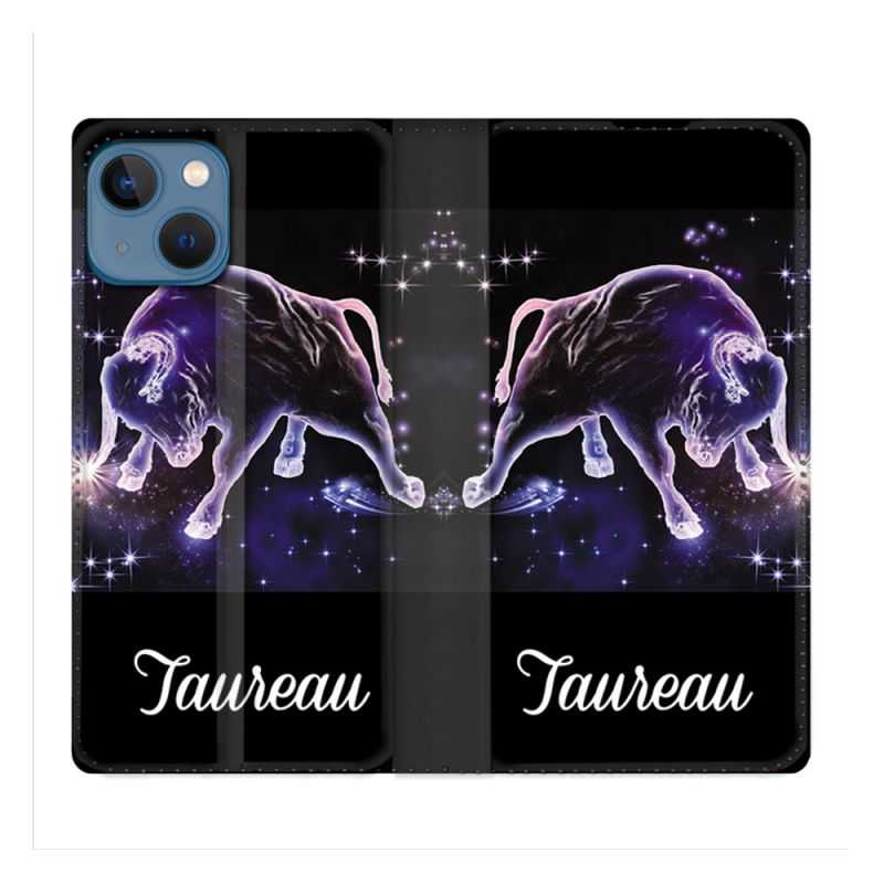 Housse Cuir Portefeuille Pour Iphone 14 (6.1) Signe Zodiaque 2 Taureau