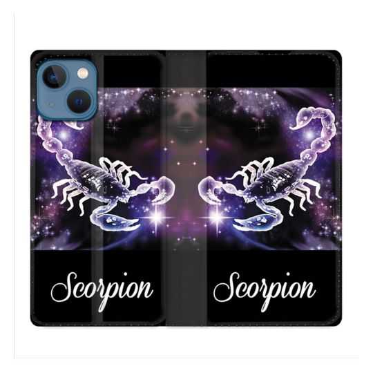 Housse Cuir Portefeuille Pour Iphone 14 (6.1) Signe Zodiaque 2 Scorpion