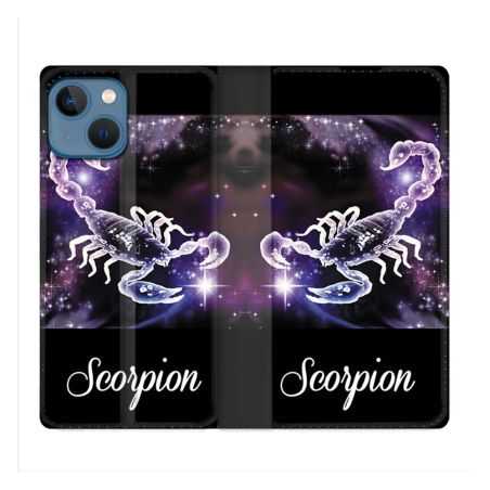 Housse Cuir Portefeuille Pour Iphone 14 (6.1) Signe Zodiaque 2 Scorpion