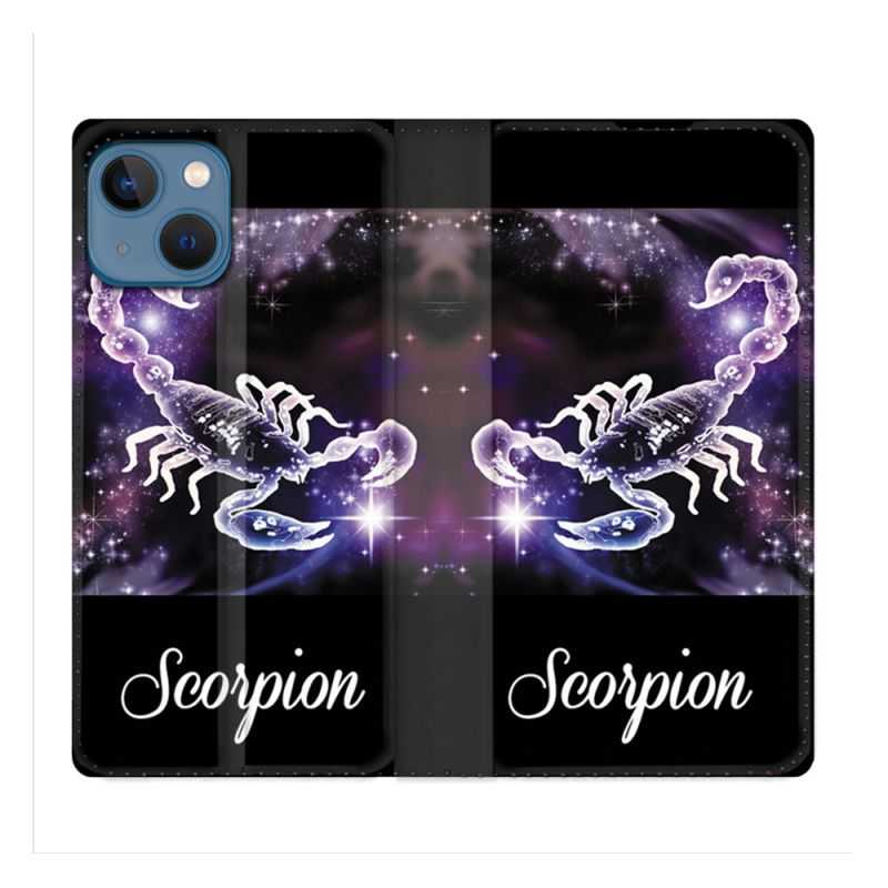 Housse Cuir Portefeuille Pour Iphone 14 (6.1) Signe Zodiaque 2 Scorpion