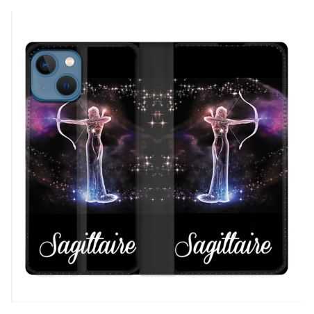 Housse Cuir Portefeuille Pour Iphone 14 (6.1) Signe Zodiaque 2 Sagittaire