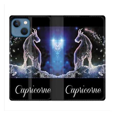 Housse Cuir Portefeuille Pour Iphone 14 (6.1) Signe Zodiaque 2 Capricorne