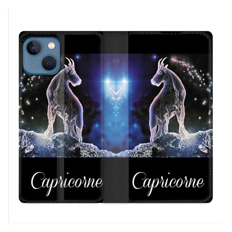 Housse Cuir Portefeuille Pour Iphone 14 (6.1) Signe Zodiaque 2 Capricorne
