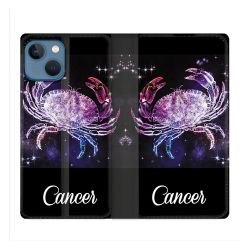 Housse Cuir Portefeuille Pour Iphone 14 (6.1) Signe Zodiaque 2 Cancer