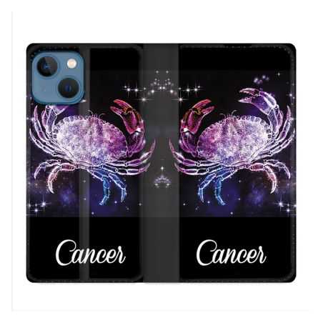 Housse Cuir Portefeuille Pour Iphone 14 (6.1) Signe Zodiaque 2 Cancer