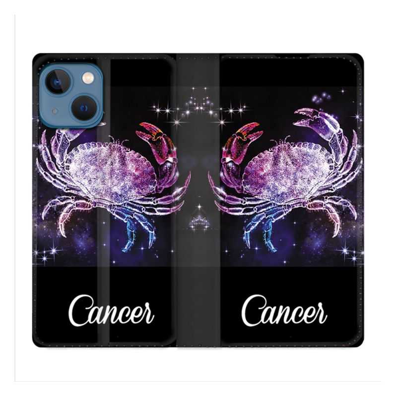 Housse Cuir Portefeuille Pour Iphone 14 (6.1) Signe Zodiaque 2 Cancer