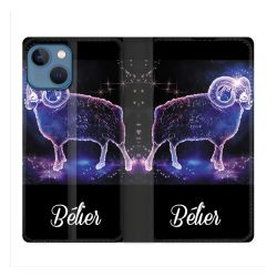 Housse Cuir Portefeuille Pour Iphone 14 (6.1) Signe Zodiaque 2 Bélier