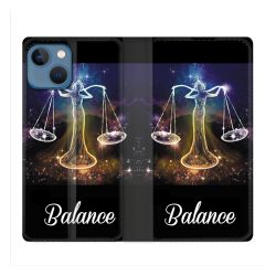Housse Cuir Portefeuille Pour Iphone 14 (6.1) Signe Zodiaque 2 Balance