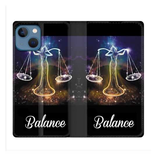 Housse Cuir Portefeuille Pour Iphone 14 (6.1) Signe Zodiaque 2 Balance