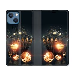 Housse Cuir Portefeuille Pour Iphone 14 (6.1) Poker Des