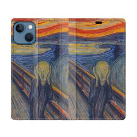 Housse Cuir Portefeuille Pour Iphone 14 (6.1) Peinture Le Cri