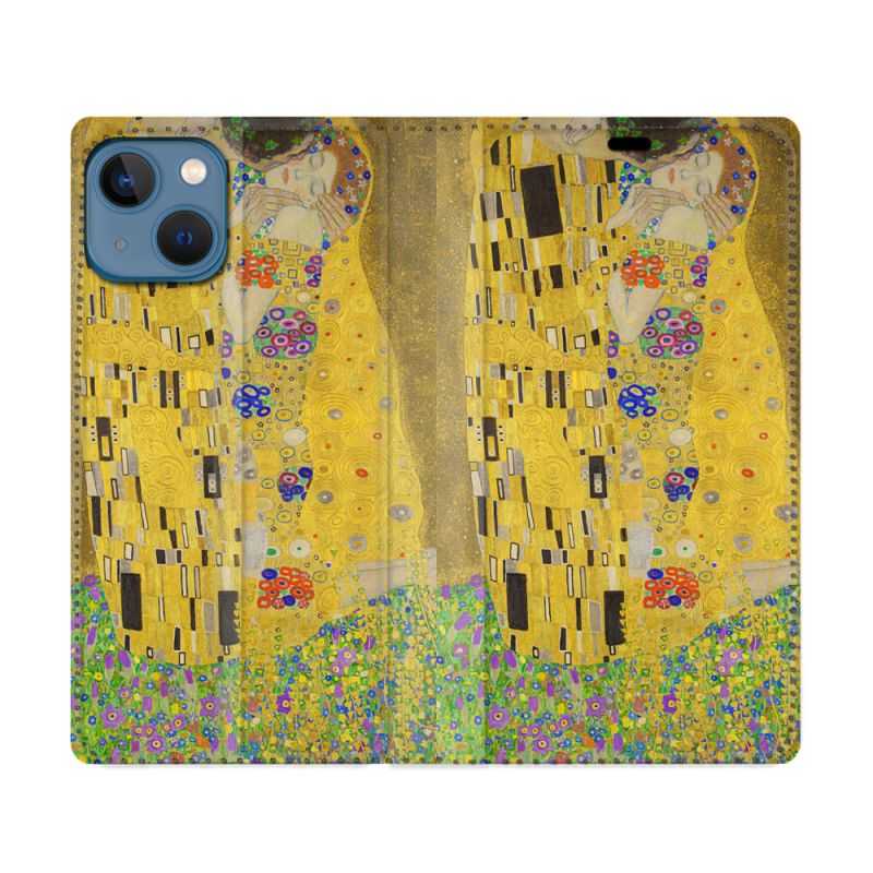 Housse Cuir Portefeuille Pour Iphone 14 (6.1) Peinture Le Baiser
