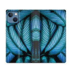 Housse Cuir Portefeuille Pour Iphone 14 (6.1) Nature Feuille Palmier