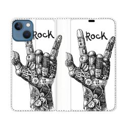 Housse Cuir Portefeuille Pour Iphone 14 (6.1) Musique Rock Main