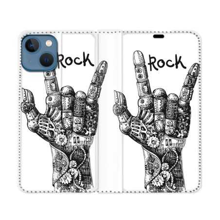 Housse Cuir Portefeuille Pour Iphone 14 (6.1) Musique Rock Main
