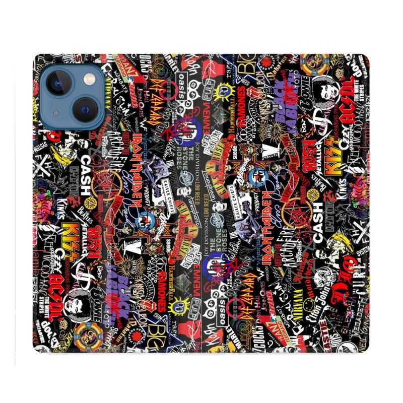 Housse Cuir Portefeuille Pour Iphone 14 (6.1) Musique Rock Groupe