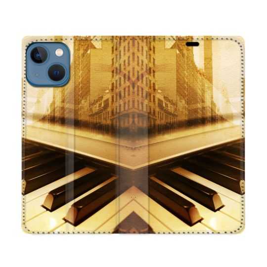 Housse Cuir Portefeuille Pour Iphone 14 (6.1) Musique Piano Retro