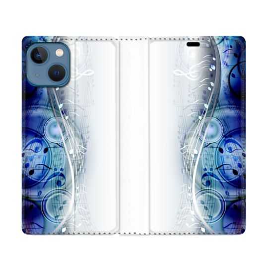 Housse Cuir Portefeuille Pour Iphone 14 (6.1) Musique Partition Vague