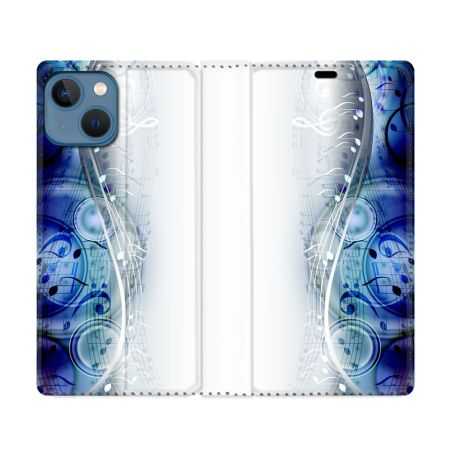 Housse Cuir Portefeuille Pour Iphone 14 (6.1) Musique Partition Vague