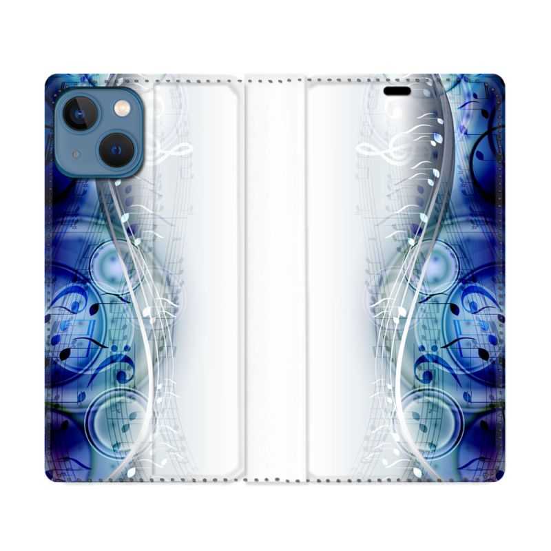Housse Cuir Portefeuille Pour Iphone 14 (6.1) Musique Partition Vague