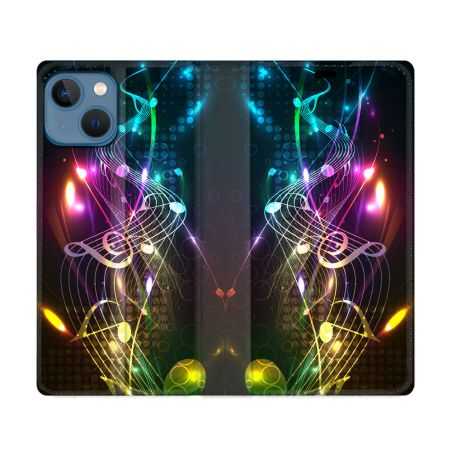 Housse Cuir Portefeuille Pour Iphone 14 (6.1) Musique Partition Multicolore