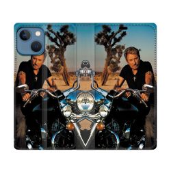Housse Cuir Portefeuille Pour Iphone 14 (6.1) Musique Johnny Hallyday Moto