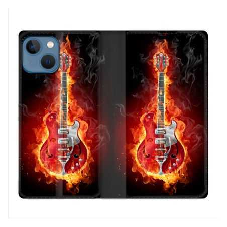 Housse Cuir Portefeuille Pour Iphone 14 (6.1) Musique Guitare Electrique