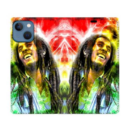 Housse Cuir Portefeuille Pour Iphone 14 (6.1) Musique Bob Marley Color