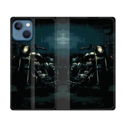 Housse Cuir Portefeuille Pour Iphone 14 (6.1) Moto Harley Vintage