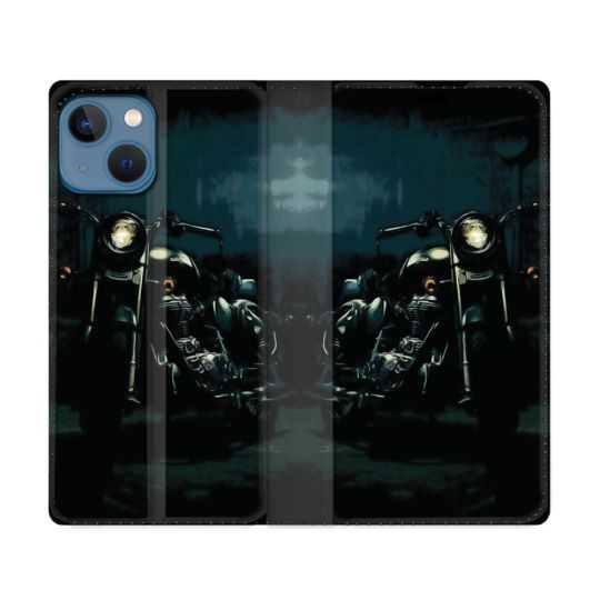 Housse Cuir Portefeuille Pour Iphone 14 (6.1) Moto Harley Vintage
